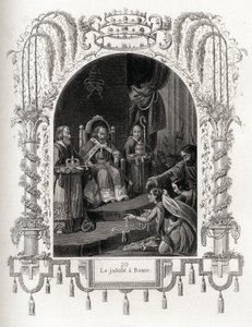Jubileum i Roma i 1450, under pontifikatet til Nicholas V (1447-1455). Gravering for å illustrere Histoire des popes av Maurice Lachatre (1814-1900), librairie du progres, Paris. av French School