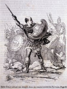 Julius Caesar samler troppene sine i en kamp mot nerviene - i "Histoire de France" av L.-P. Anquetil av French School