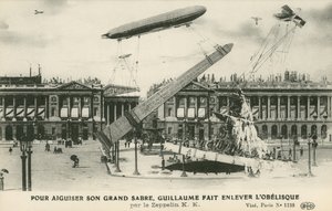 Kaiser Wilhelm II så for seg å fjerne obelisken fra Paris av Zeppelin (litho) av French School