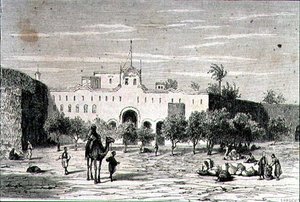 Khartoum, Sudan, på 1860-tallet, gravert av Alfred Louis Sargent (f.1828) (gravering) av French School