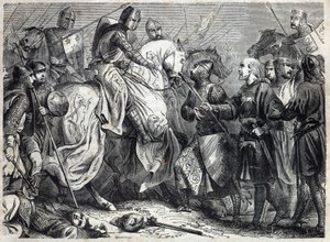 Kong Alfonso V the Magnanimous (v. 1396-1458), konge av Aragon, erobrer kongeriket Napoli. Gravering i "" Pavenes historie (...) Dronningkongens og keiseres forbrytelser gjennom århundrene" av Maurice Lachatre av French School