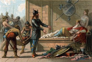 King Clovis III called Le Feneant, king of France from 691 to 695. Chromolithography around 1890. av French School