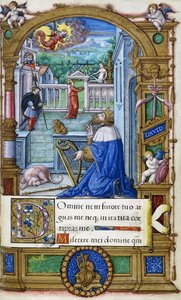 Kong David med en harpe, fra en timebok laget for Francois I, ca. 1532-1540 av French School