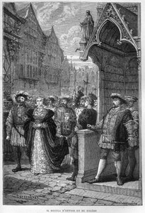 Kong Henry VIII (Henry) (1491-1547) Ser Anne av Cleves (1515-1557) - gravering fra "The History of England, from the earlyste times" av Francois Guizot 1877. av French School