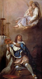 Kong Ludvig XIII tilbyr sin krone til Virgin Painting of the French School. Versailles fra 1600-tallet. Vår Frue av Versailles kirke av French School