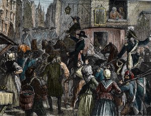 Kong Louis XVI og hans familie ført til tempelet (fargegravering) av French School