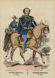 Kong Viktor Emmanuel II av Italia (fargelitografi) av French School