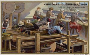 Knivproduksjon. Skjerpeverksted (chromolitho) av French School