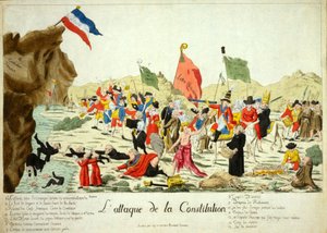 Angrep på grunnloven, pub. 1792 (håndfarget gravering) av French School