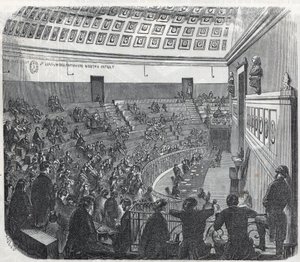 Paris School of Medicine - det store amfiteateret - Gravering i "Tableau-de-Paris" av Edmond Texier 1852 av French School