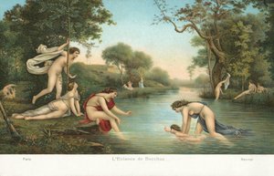 Bacchus#39; barndom (fargelitografi) av French School