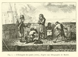 Etalagiste des ponts, 1818, etter en litografi av Marlet av French School