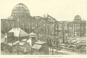 Verdensutstillingen fra 1889, The Frameworks of the Palace of Fine Arts and Liberal Arts, på Champ de Mars, ifølge fotografiet av M Godefroy (gravering) av French School
