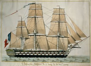 LInflexible Vaisseau de v. Rang de 90 Canons (The 90 Gun Ship of the Line) c.1835 (wc med penn og blekk på papir)