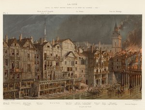 La Cite, mellom Pont Notre-Dame og Pont au Change, 1621 av French School