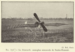 La Demoiselle, lite monoplan av Santos-Dumont (gravering) av French School