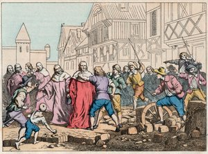 La Fronde (27. august 1648) - barrikader i Paris: en rotorgutt som truer parlamentets president Mathieu Mole (1584-1656) - President Mole håndtert av opprørere - Gravering av slutten av 1800-tallet i "" Nos Gires Nationales - Bilder og resi av French School