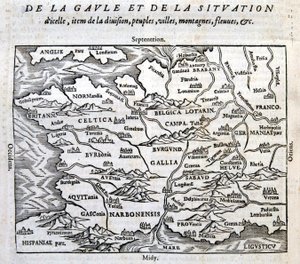 Gallia, dets elver og fjell - i "Universal Cosmography at the End of the World" av François de Belle Forest, red. Sonnius, Paris av French School