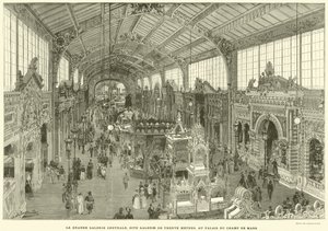 The Great Central Gallery, kjent som Thirty Meter Gallery, ved Palais du Champ de Mars (gravering) av French School