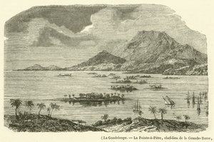 Guadeloupe, La Pointe-a-Pitre, hovedstaden i Grande-Terre, delvis ødelagt av jordskjelvet 8. februar 1843 (gravering) av French School