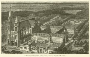 Det keiserlige huset Saint-Denis sett fra et fugleperspektiv (gravering) av French School