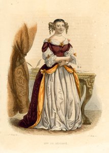 La Marquise de Sevigne (farget gravering) av French School