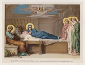 The Nativity of Our Lord, Veggmaleri etter Hipp Flandrin, St Germain des Pres, i Paris (chromolitho) av French School