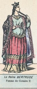 Dronning Bertrude, kone til Clotaire II (farget gravering) av French School