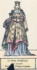 Dronning Isabelle av Hainaut, kone til Philippe-Auguste (farget gravering) av French School