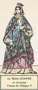 Dronning Jeanne av Boulogne, kone til Philip V (farget gravering) av French School