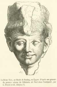 Dronning Taia, på Boulaq-museet, i Egypt (gravering) av French School