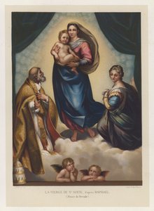 The Virgin of St Sixtus, etter Raphael, Museum of Dresden (chromolitho) av French School