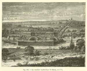 Den hydrauliske maskinen til Marly, i 1725 (gravering) av French School