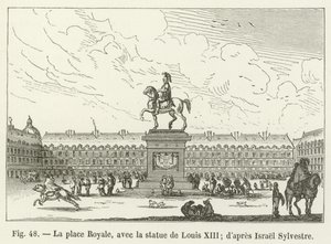 Place Royale, med statuen av Louis XIII; etter Israel Sylvestre av French School