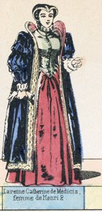 La reine Catherine de Medici, femme de Henri 2 (farget gravering) av French School