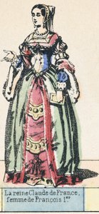 Dronning Claude av Frankrike, kone til Francois I (farget gravering) av French School