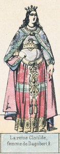 Dronning Clotilde, kona til Dagobert 2 (farget gravering) av French School