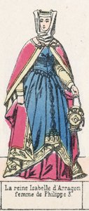 Dronning Isabella av Arragon, kone til Philip 3 (farget gravering) av French School
