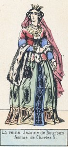 Dronning Joan av Bourbon, kone til Charles 5 (farget gravering) av French School