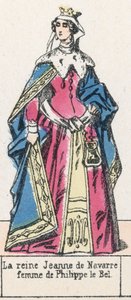 Dronning Joan av Navarra, kone til Philip the Fair (farget gravering) av French School