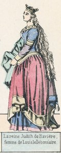 Dronning Judith av Bayern, kone til Louis le Debonnaire (farget gravering) av French School