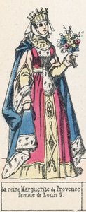 Dronning Marguerite av Provence, kone til Louis 9 (farget gravering) av French School