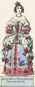Dronning Marie Therese av Østerrike, kone til Louis 14 (farget gravering) av French School