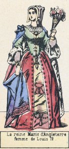 Dronning Mary av England, kone til Louis 12 (farget gravering) av French School
