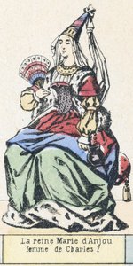 Dronning Marie av Anjou, kone til Charles 7 (farget gravering) av French School