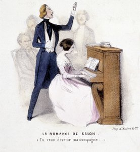 The Salon Romance: Man Singing Accompaniment at the Piano by a Woman, av Lonsay, ca. 1845. av French School