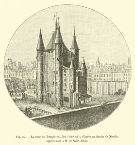 Tempeltårnet i 1793, østsiden; fra en tegning av Nicolle; som tilhører M de Saint-Albin av French School