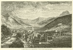 Mont-Dore-dalen og landsbyen Les Bains (gravering) av French School