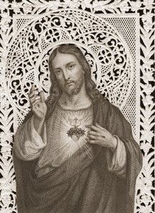 Blondekort som viser The Sacred Heart of Jesus, 1800-tallet (bw litho) av French School