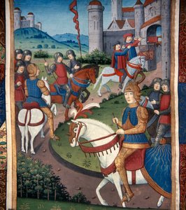 Lancelot ankommer en fransk landsby (vellum) av French School